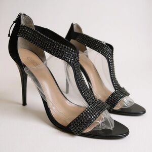 Glint Neiman Marcus Black Rhinestone Back Zipper 4” Heels Size 8.5 Occasion heel